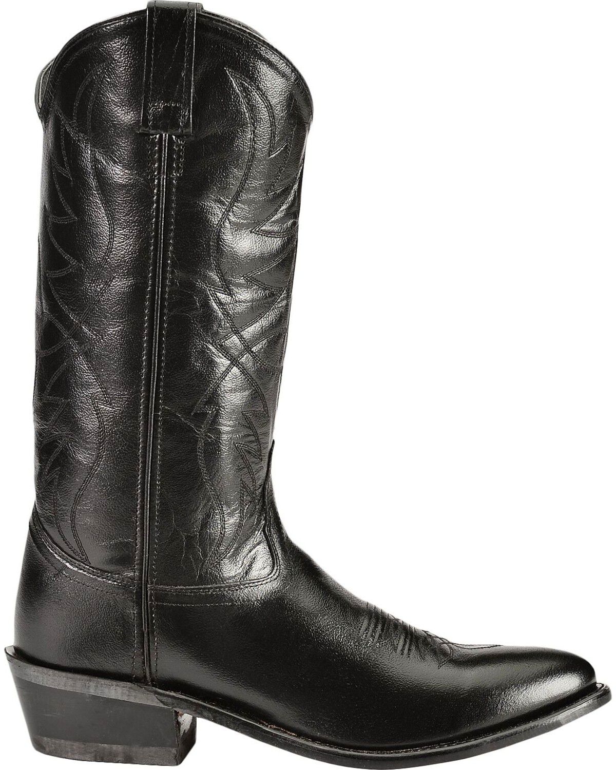 Image #2 - Old West Men's Smooth Leather Western Boots - Round Toe, Black, hi-res