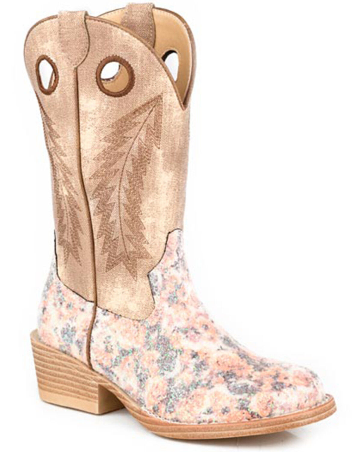 Image #1 - Roper Little Girls' Willow Glitter Western Boots - Round Toe, Tan, hi-res