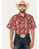 Image #1 - Roper Men's Floral Print Short Sleeve Pearl Snap Western Shirt, Red, hi-res