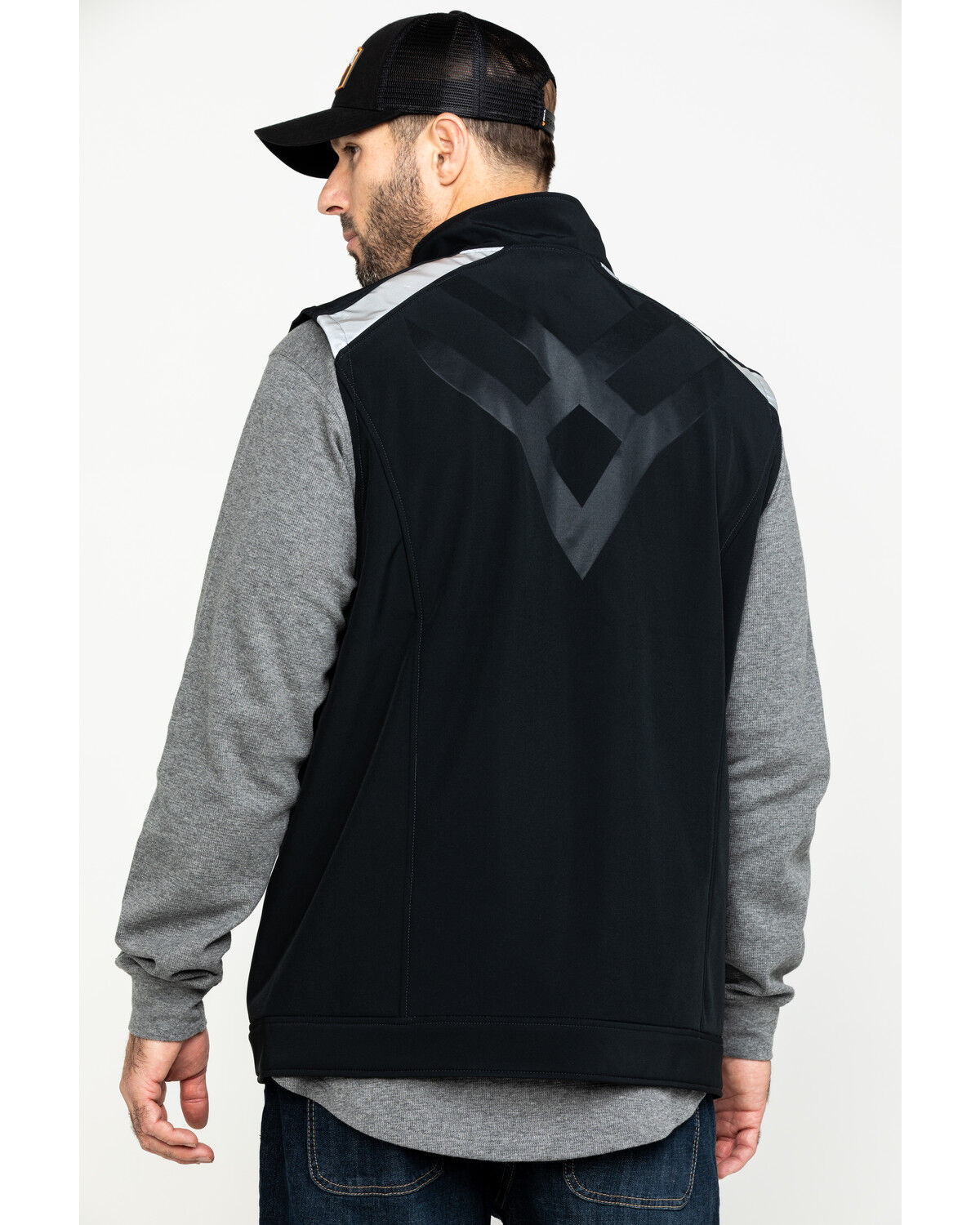 Image #2 - Hawx Men's Black Reflective Softshell Moto Work Vest - Tall, Black, hi-res