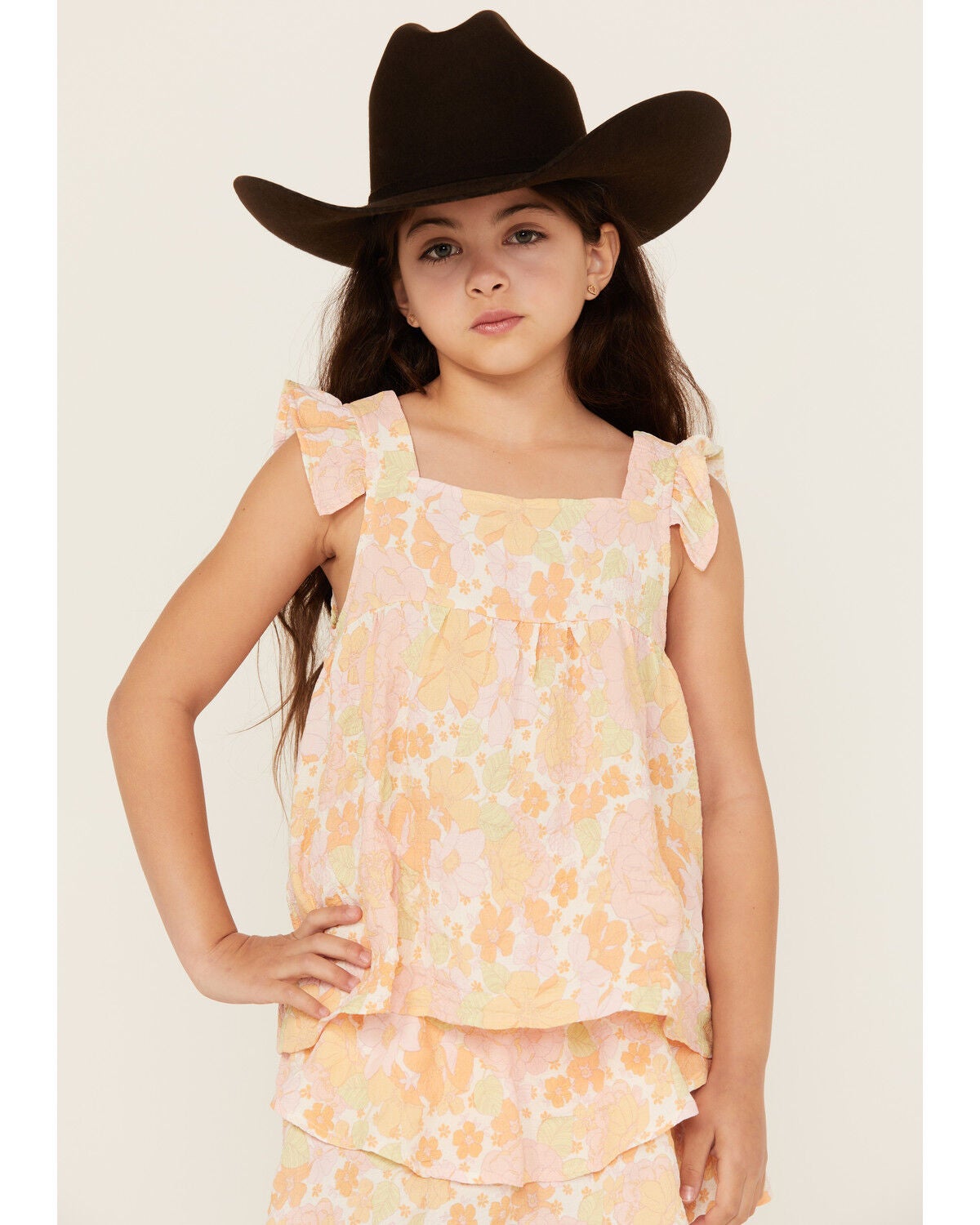 Hayden LA Girls' Pale Print Ruffle Sleeve Top, Yellow, hi-res