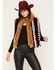 Image #1 - Azalea Wang Women's Striped Faux Fur Zip-Up Vest, Burgundy, hi-res