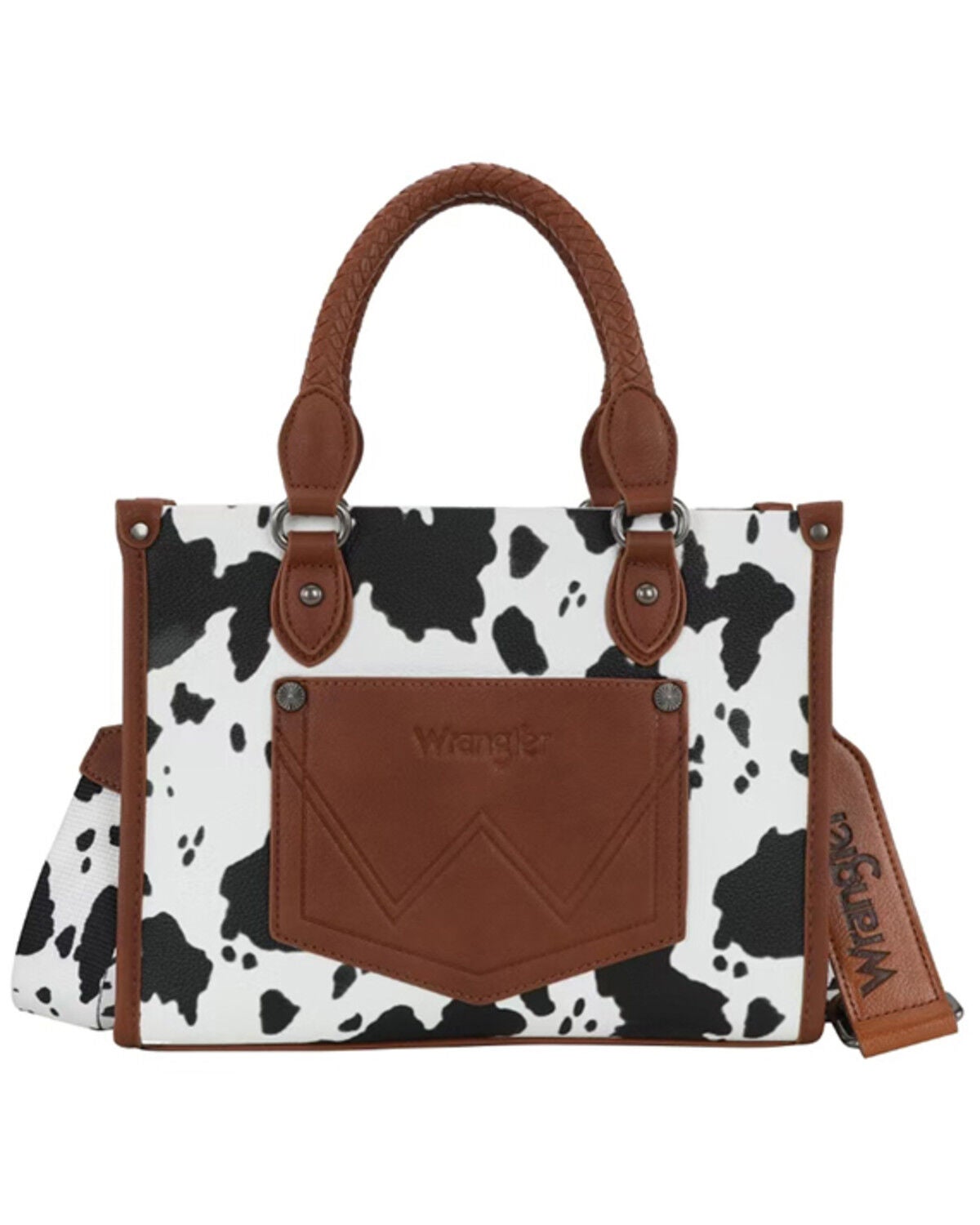 Image #3 - Wrangler Women's Boot Barn Exclusive Daisy Cow Print Tote with Tassel, Brown, hi-res