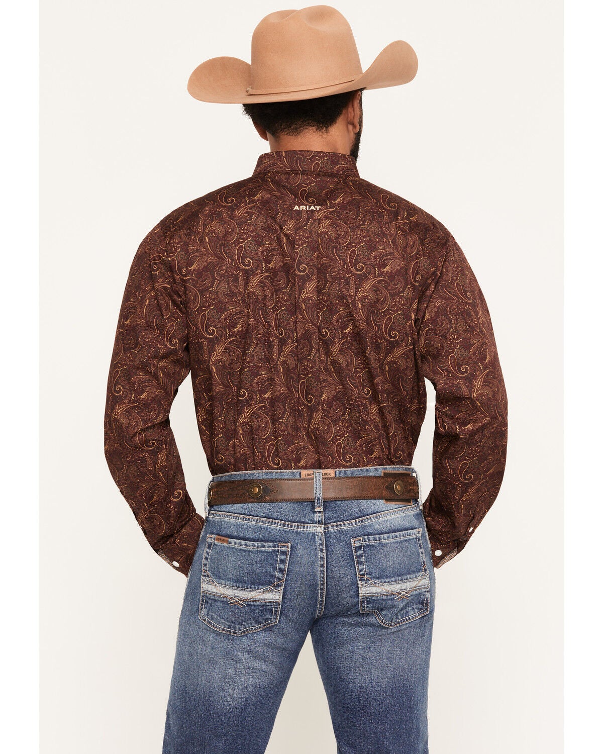 Image #4 - Ariat Men's Boot Barn Exclusive Reva Wrinkle Free Paisley Print Long Sleeve Button-Down Western Shirt, Burgundy, hi-res