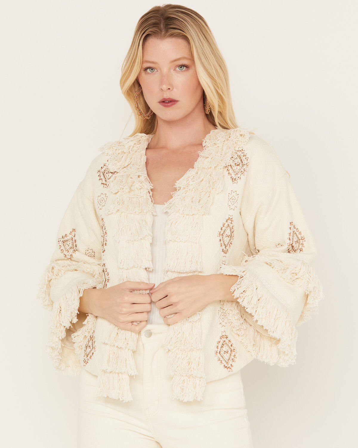 Image #1 - Shyanne Women's Fringe Embellished Jacket, Cream, hi-res