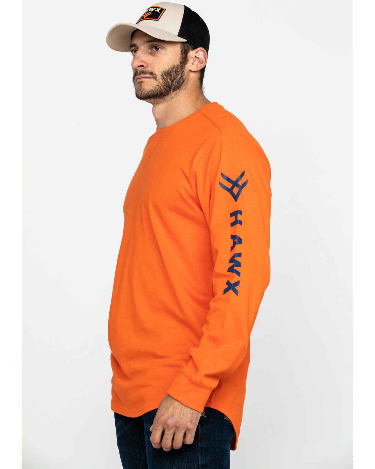 Image #3 - Hawx Men's Orange Logo Long Sleeve Work T-Shirt, Orange, hi-res