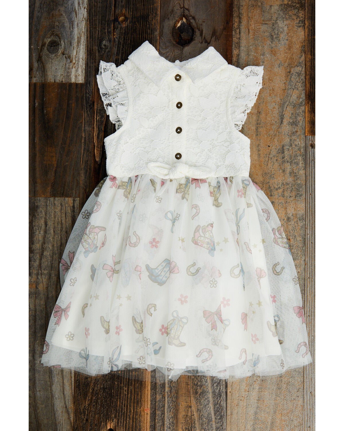 Sugar California Toddler Girls' Boots and Bows Printed Lace Dress, Cream, hi-res