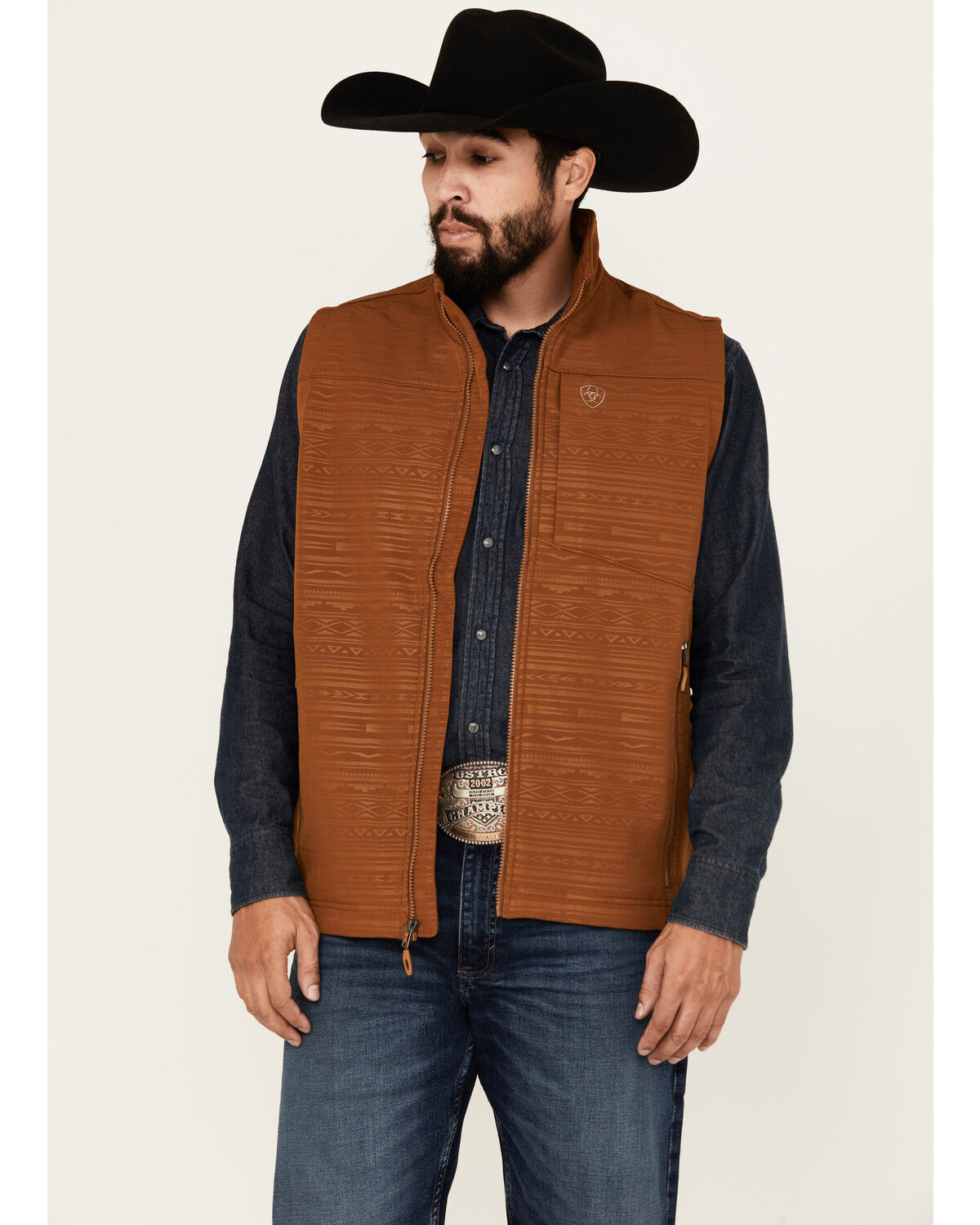 Image #1 - Ariat Men's Logo 2.0 Southwestern Print Softshell Jacket, Chestnut, hi-res