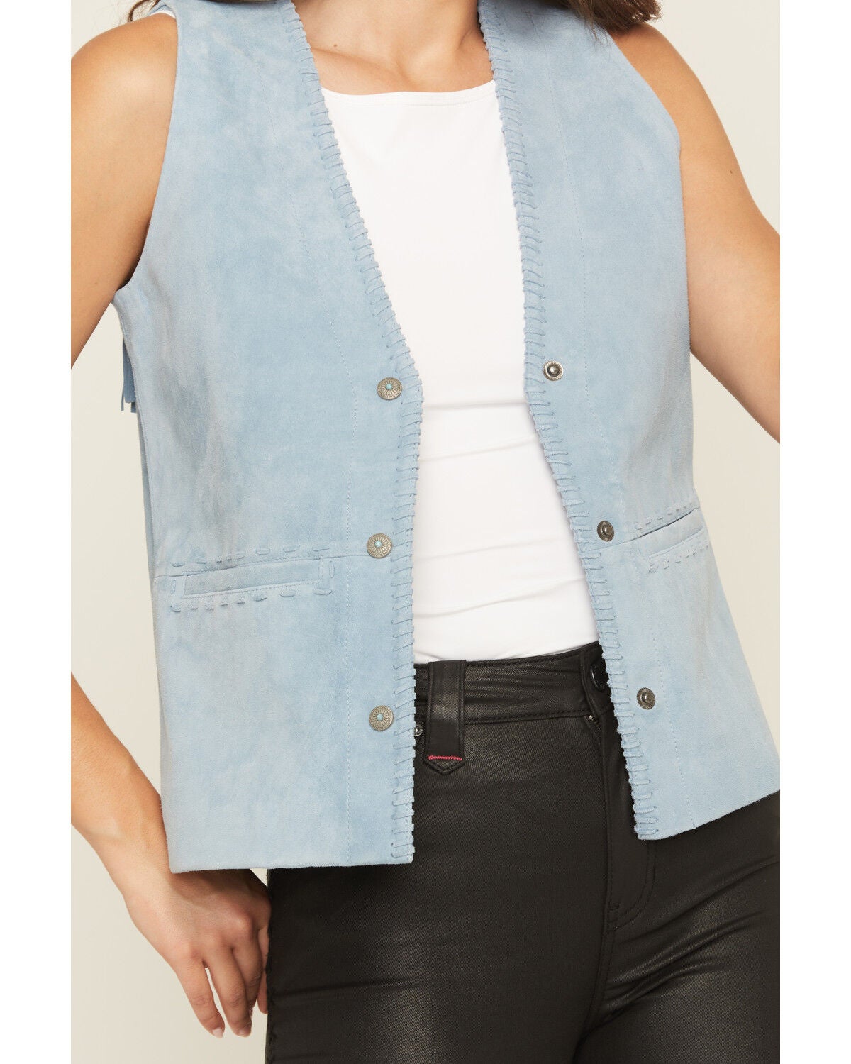 Image #3 - Idyllwind Women's Mavert Suede Fringe Vest, Light Blue, hi-res