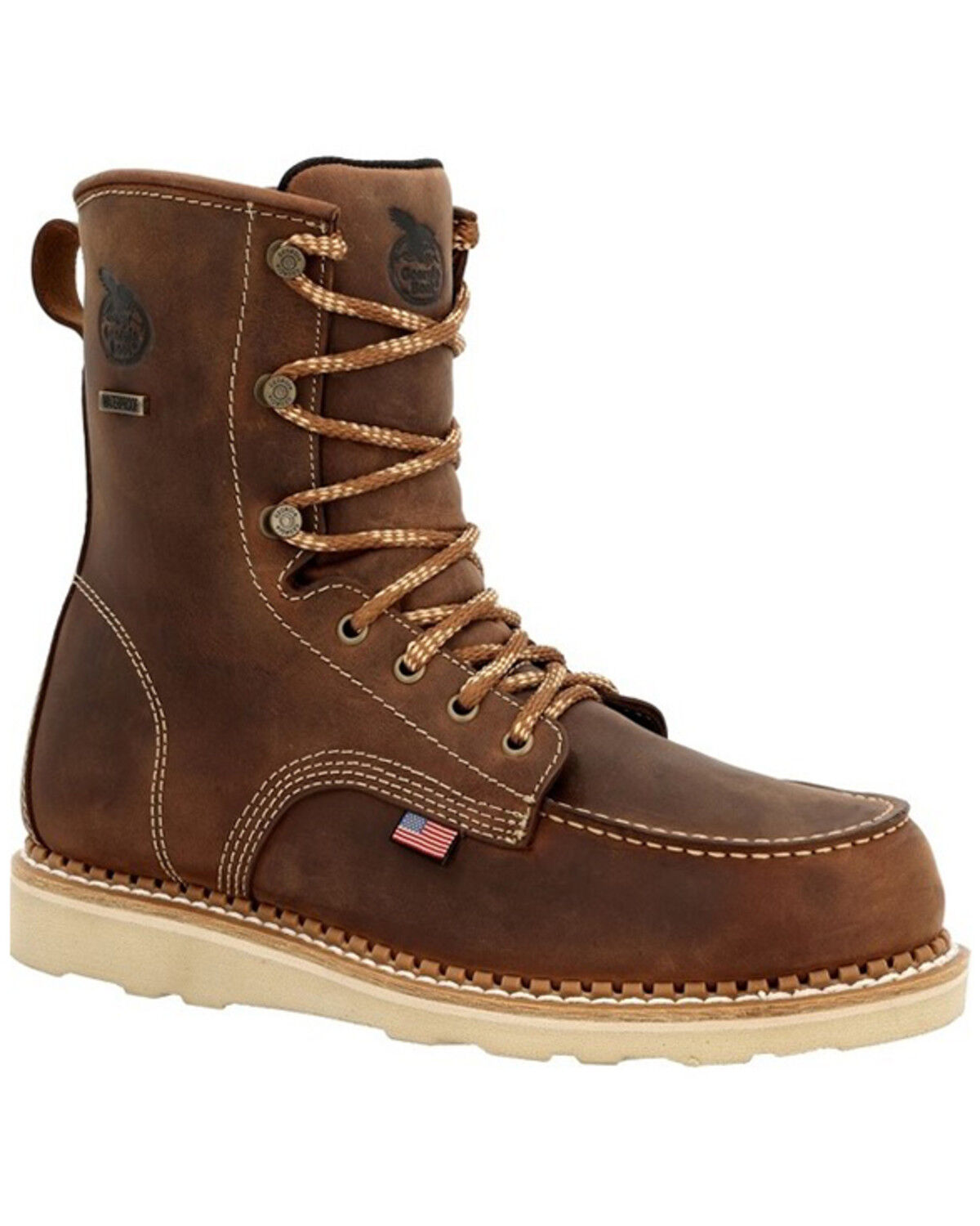 Image #1 - Georgia Boot Men's 8" Waterproof Wedge USA Lace-Up Boots - Moc Toe, , hi-res
