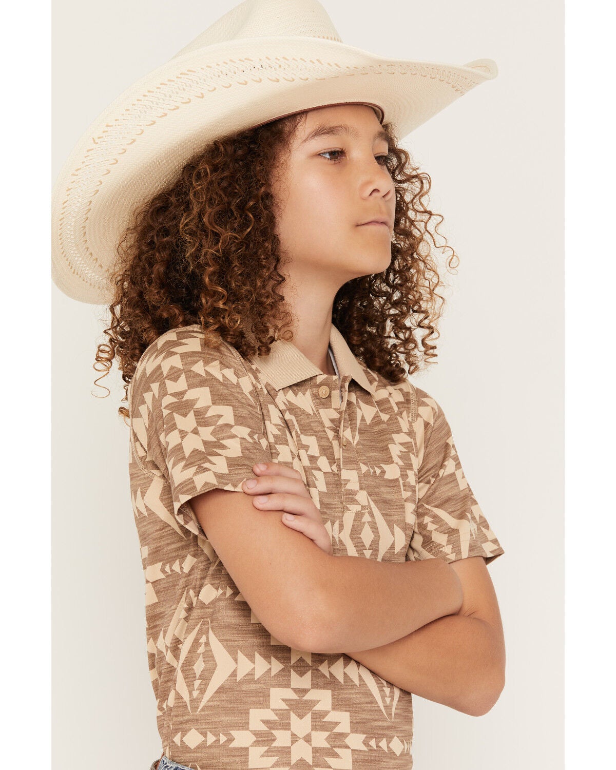 Image #2 - RANK 45&reg; Boys' Southwestern Print Short Sleeve Button-Down Polo Shirt, Tan, hi-res