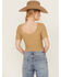 Image #4 - Sadie & Sage Women's Smocked Cropped Tee, Taupe, hi-res