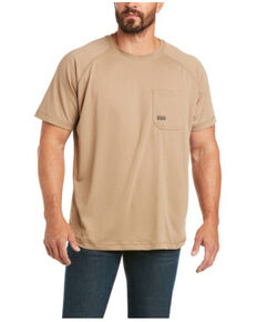 Ariat Men's Khaki Rebar Heat Fighter Short Sleeve Work Pocket T-Shirt , Beige/khaki, hi-res