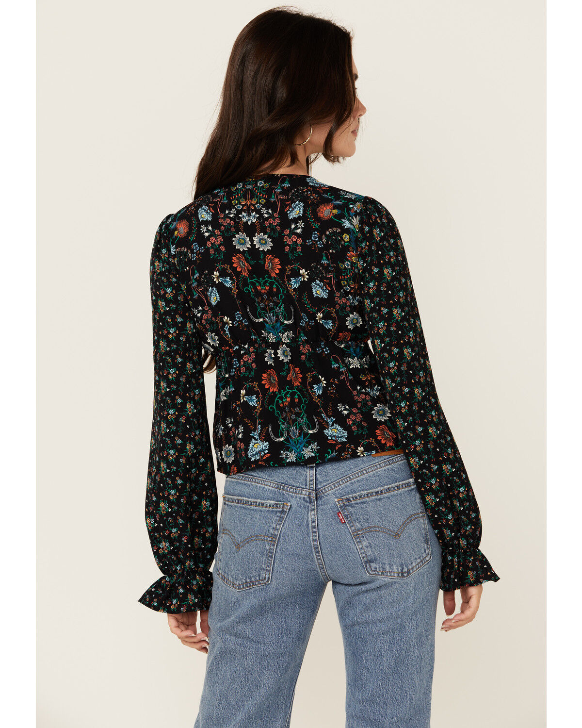 Image #4 - Rock & Roll Denim Women's Floral Print Long Sleeve Shirt, Black, hi-res