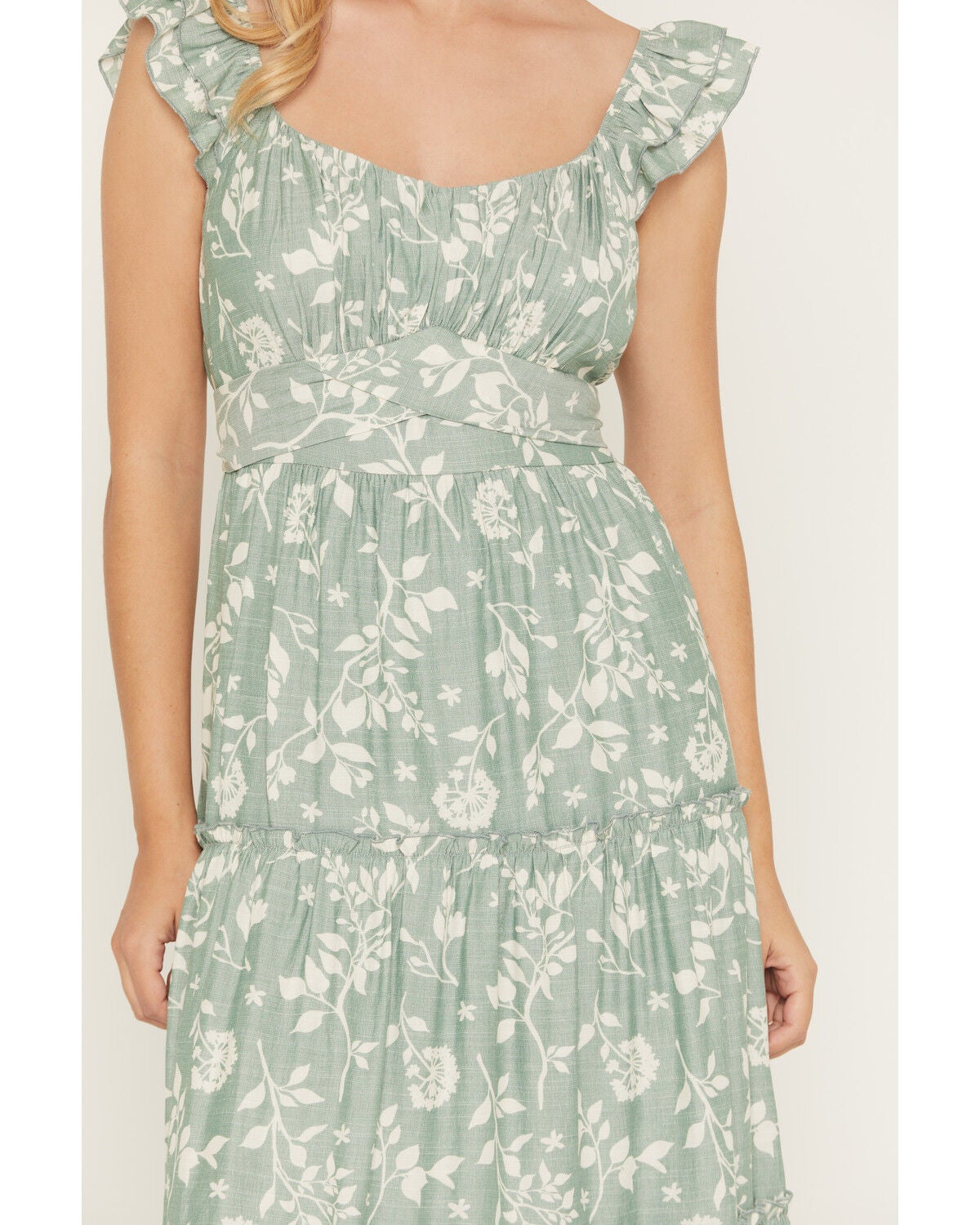 Image #3 - Ash & Violet Women's Floral Print Flutter Sleeve Midi Dress, Sage, hi-res