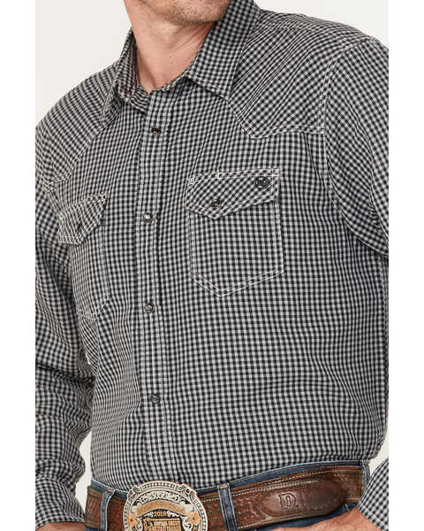 Image #3 - Blue Ranchwear Men's Gingham Print Pearl Snap Western Shirt, Charcoal, hi-res