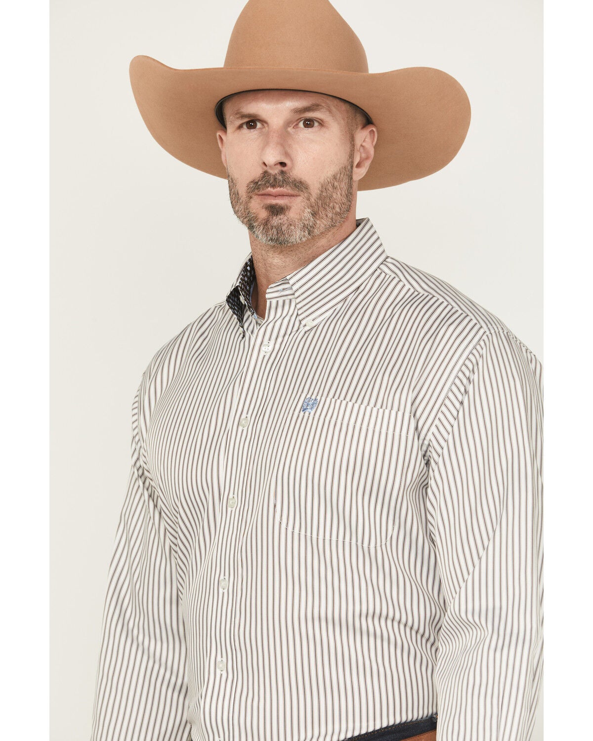 Image #2 - Cinch Men's Striped Print Tencel Long Sleeve Button-Down Western Shirt, Cream, hi-res