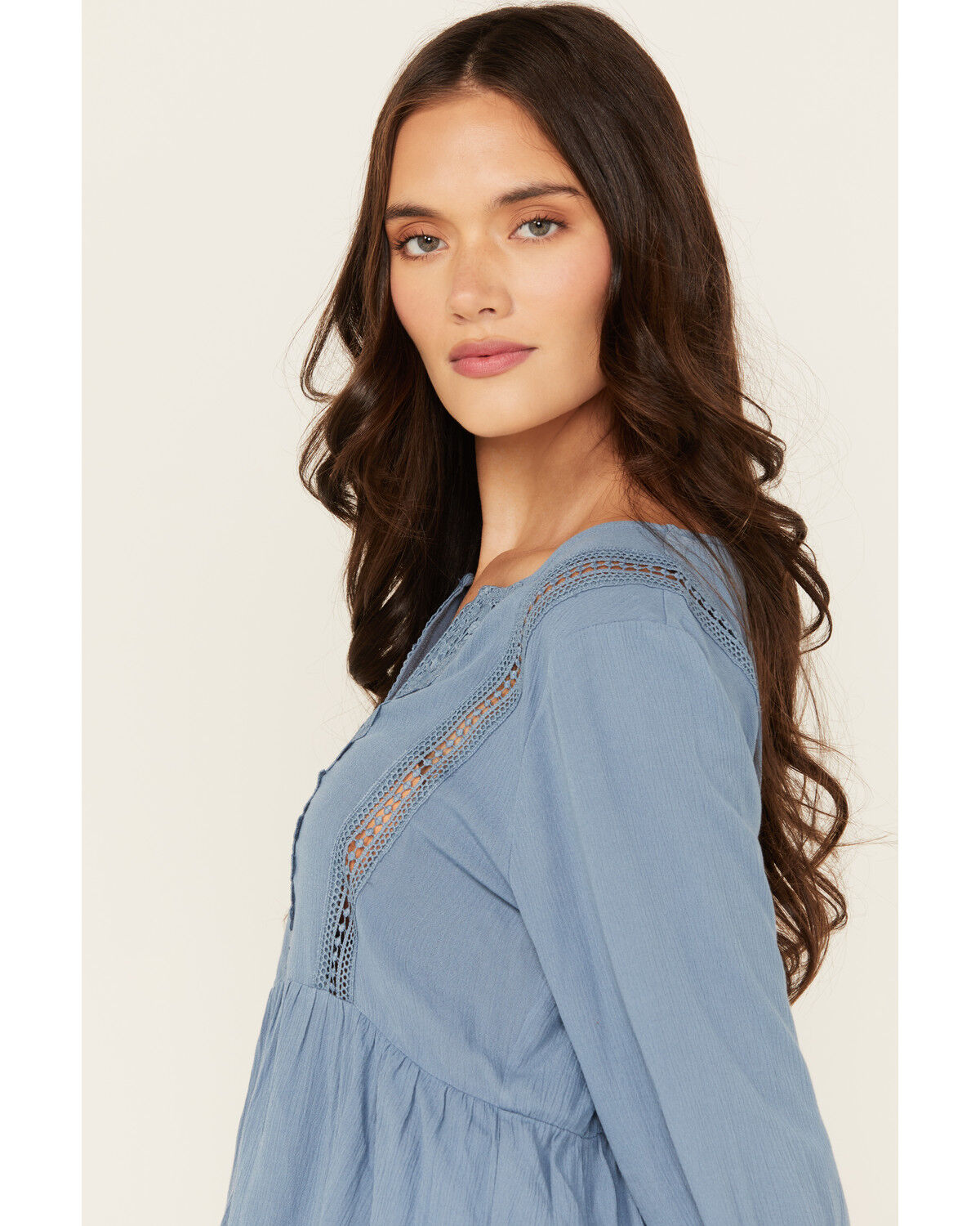 Image #2 - Wild Moss Women's Crochet Trim Top, Blue, hi-res