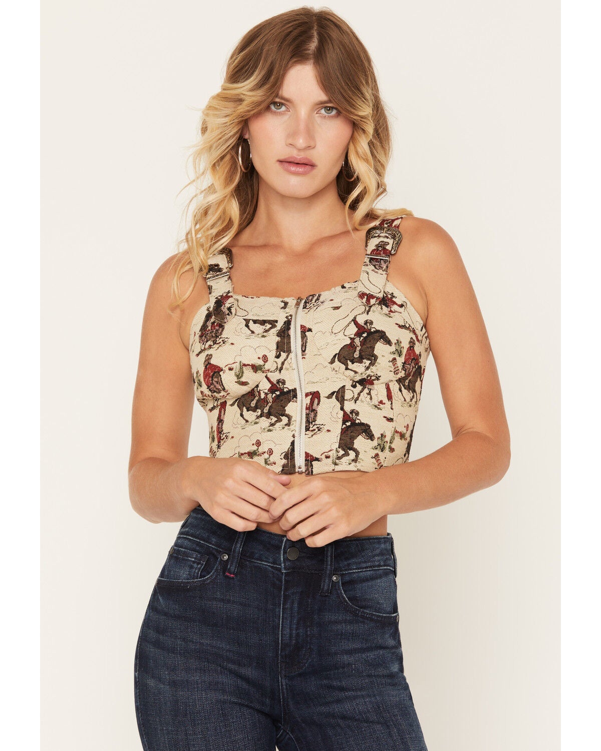 Blue B Women's Western Jacquard Buckle Bustier, Natural, hi-res
