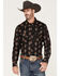 Image #1 - Dale Brisby Men's Stretch Antler Bull Skull Print Western Shirt, Black, hi-res