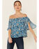 Image #1 - Shyanne Women's Floral Print Off Shoulder Short Sleeve Top, Blue, hi-res