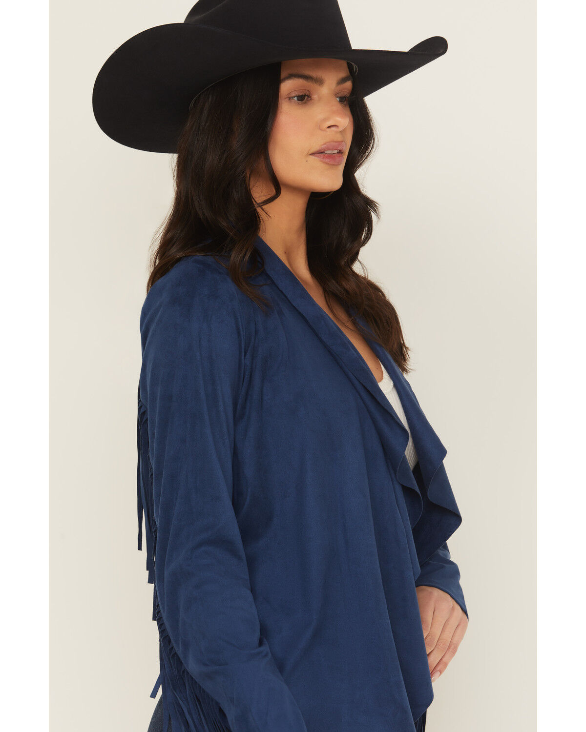 Image #2 - Shyanne Women's Cascade Front Fringe Faux Suede Fringe Jacket, Navy, hi-res