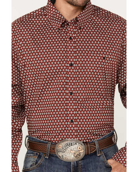 Image #3 - RANK 45® Men's Timing Geo Print Long Sleeve Button-Down Western Shirt, Red, hi-res