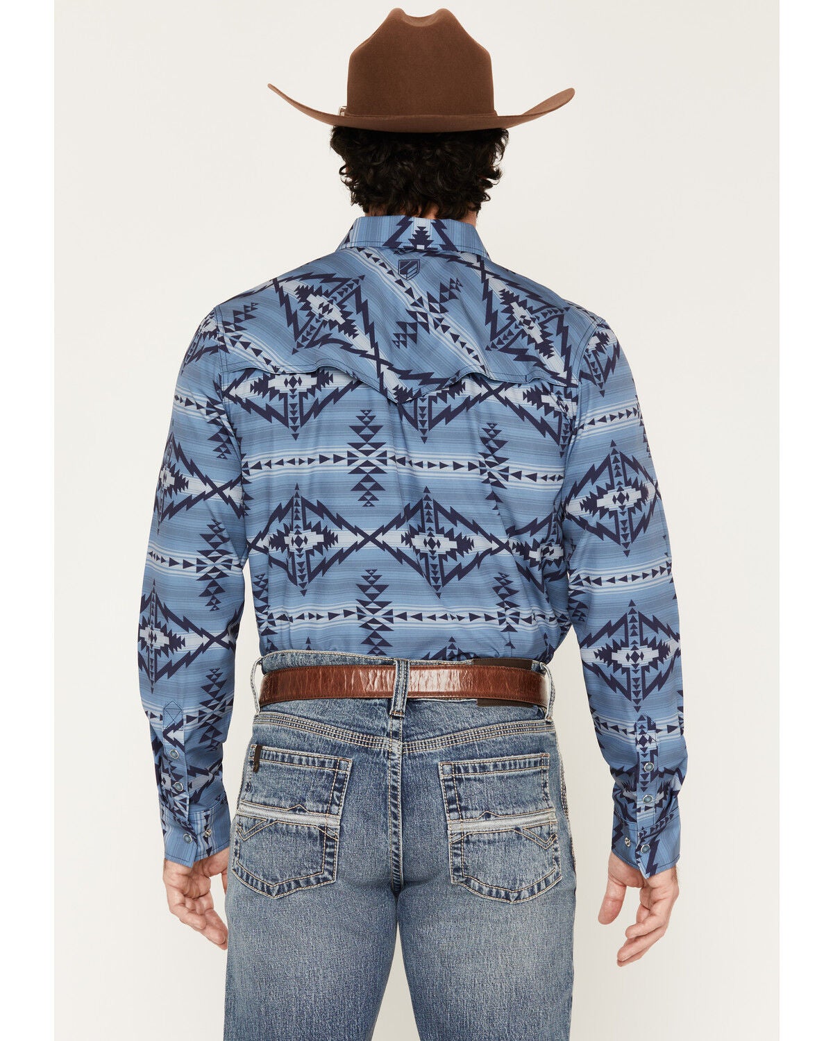 Image #4 - RANK 45&reg; Men's Blue Horizon RODEOTEK&trade; Southwestern Print Long Sleeve Snap Western Shirt, Medium Blue, hi-res