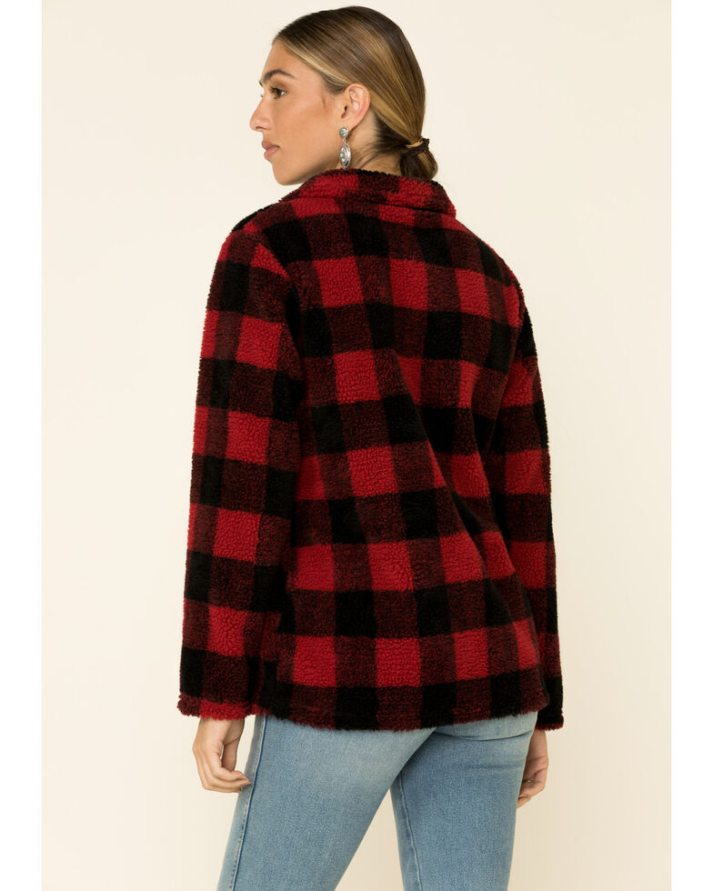 Peach Love Women's Red Buffalo Plaid Sherpa 1/4 Zip Pullover , Red, hi-res