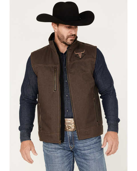 Cowboy Hardware Men's Logo Embroidered Woodsman Tech Vest, Chocolate, hi-res