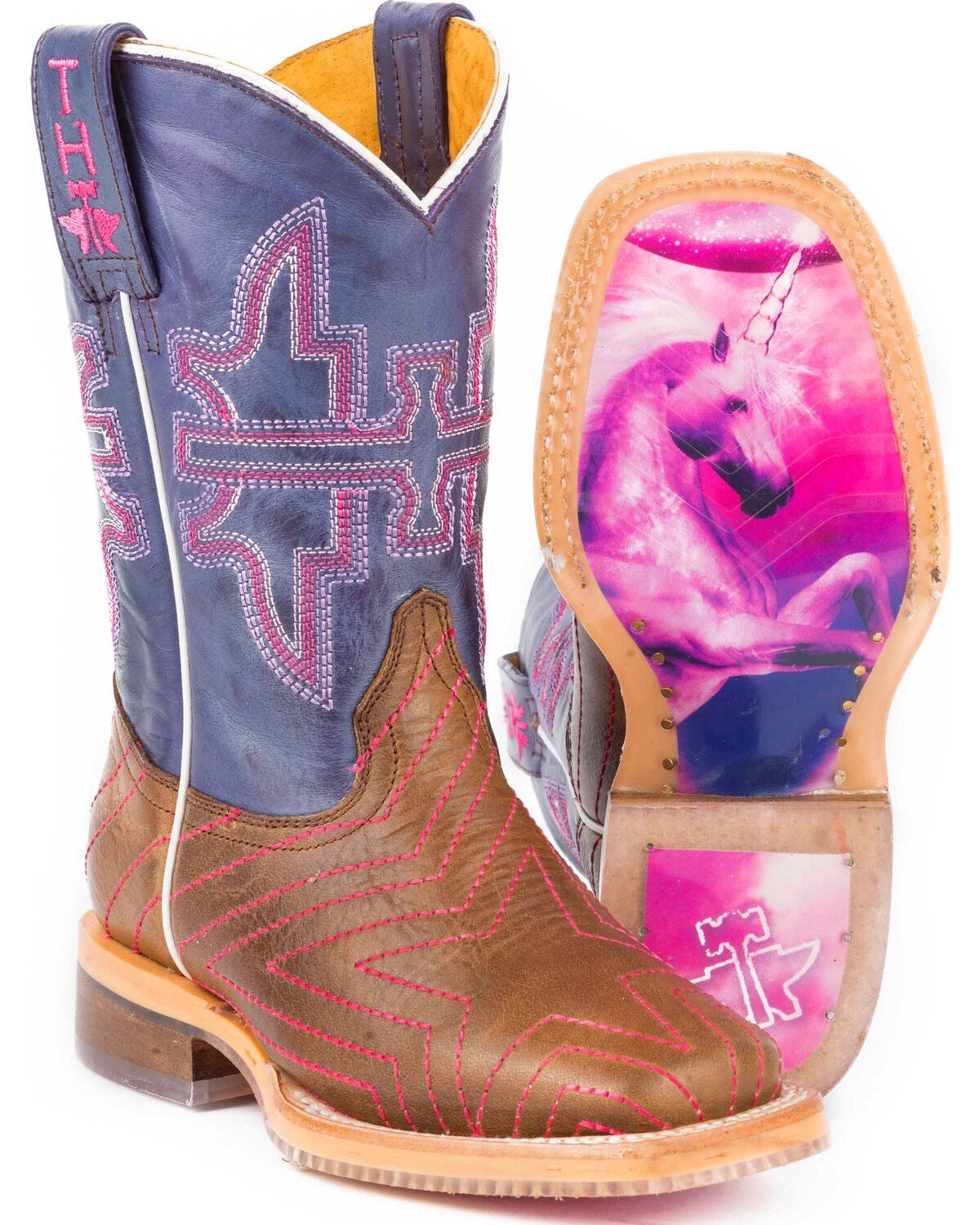 Image #1 - Tin Haul Girls' Brown Starlight Western Boots - Square Toe, , hi-res