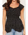 Image #3 - Angie Women's Polka Dot Lace Trim Hanky Hem Short Sleeve Top, Black, hi-res