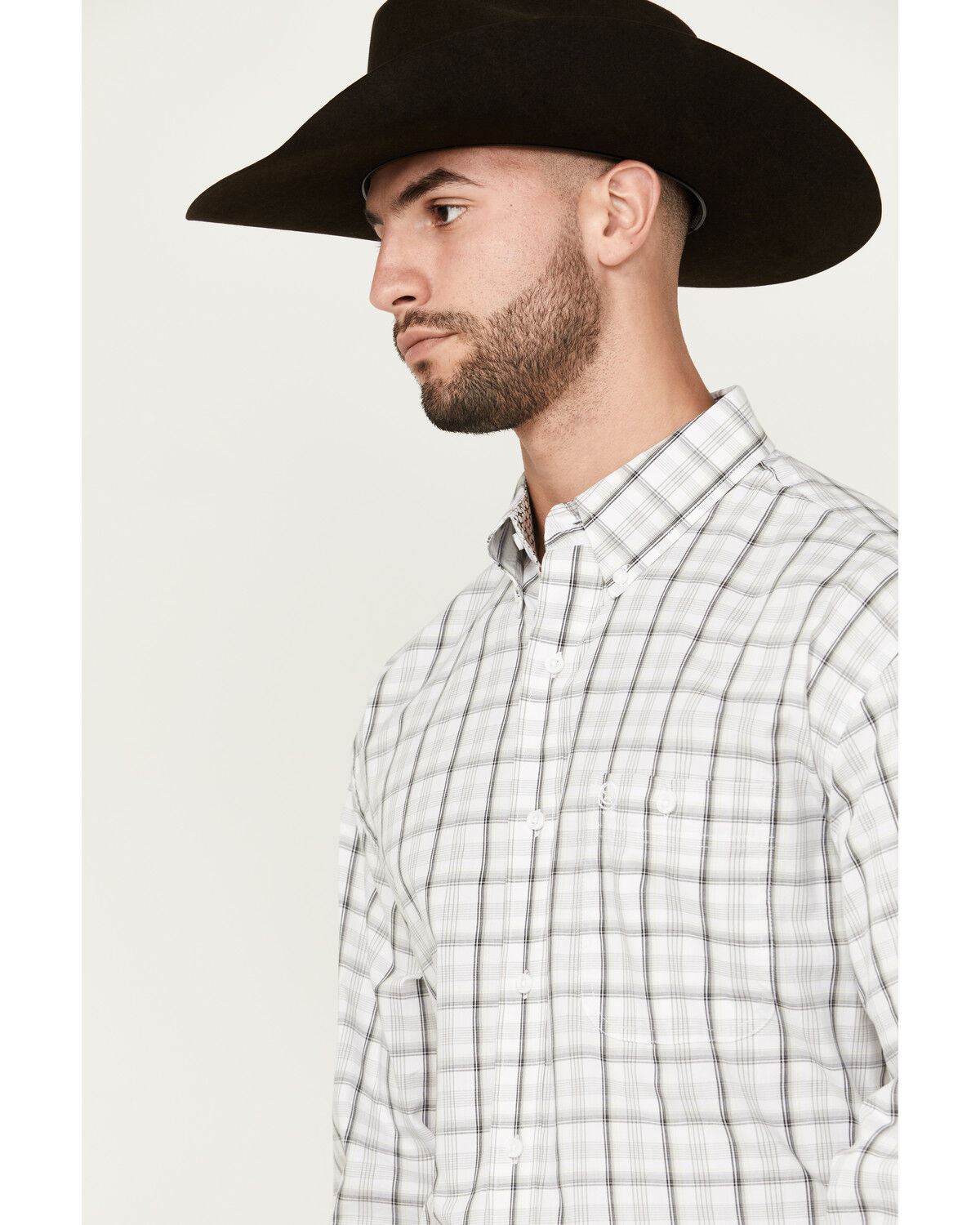 Image #2 - George Strait by Wrangler Men's Plaid Print Long Sleeve Button-Down Stretch Western Shirt, White, hi-res