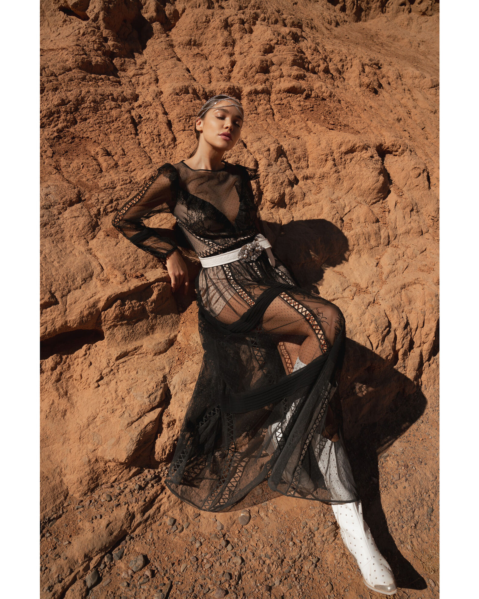 Sheer top lace maxi