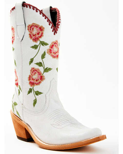 Liberty Black Women's Vicky Floral Embroidered Western Boot - Round Toe, White, hi-res