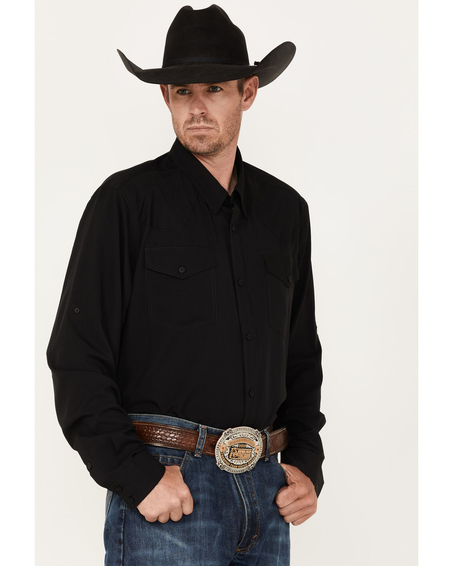 Image #2 - RANK 45® Men's Roughie Performance Long Sleeve Button-Down Shirt, Black, hi-res