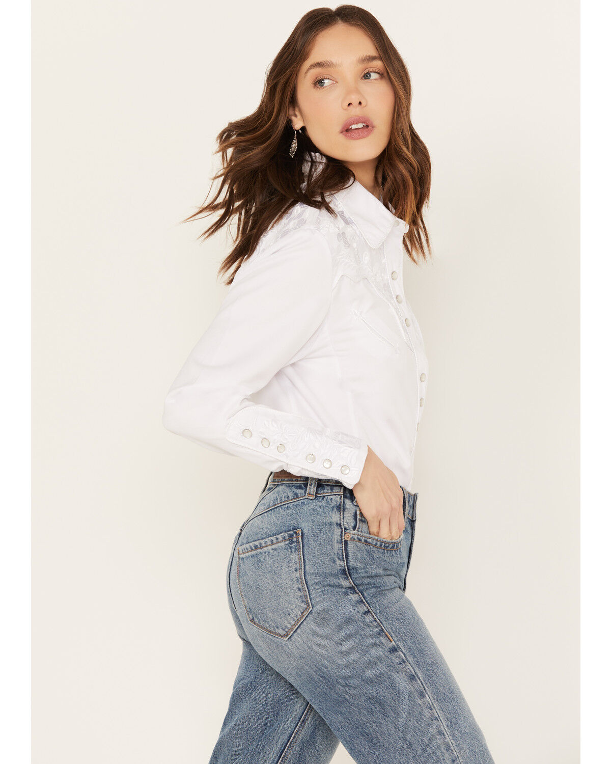Image #2 - Scully Women's Floral Embroidered Western Shirt, White, hi-res