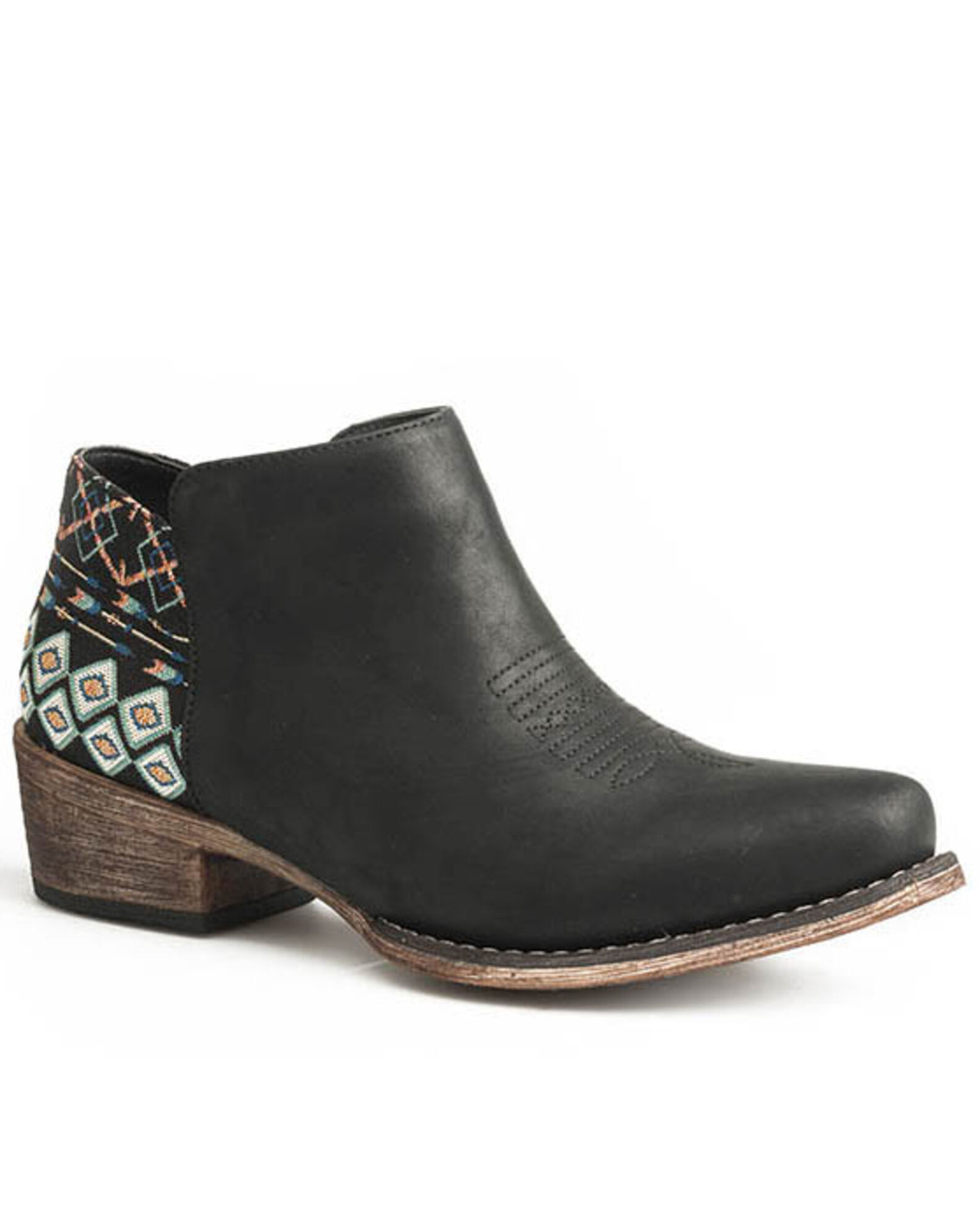 Image #1 - Roper Women's Sedona Southwestern Heel Fashion Booties - Snip Top, Black, hi-res