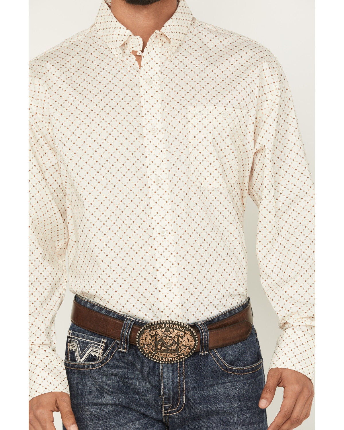 Image #3 - George Strait by Wrangler Men's Geo Print Long Sleeve Button-Down Stretch Western Shirt, White, hi-res