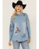 Image #1 - Blue B Women's Cowgirl Embroidered Long Sleeve Button-Down Denim Shirt, Medium Wash, hi-res