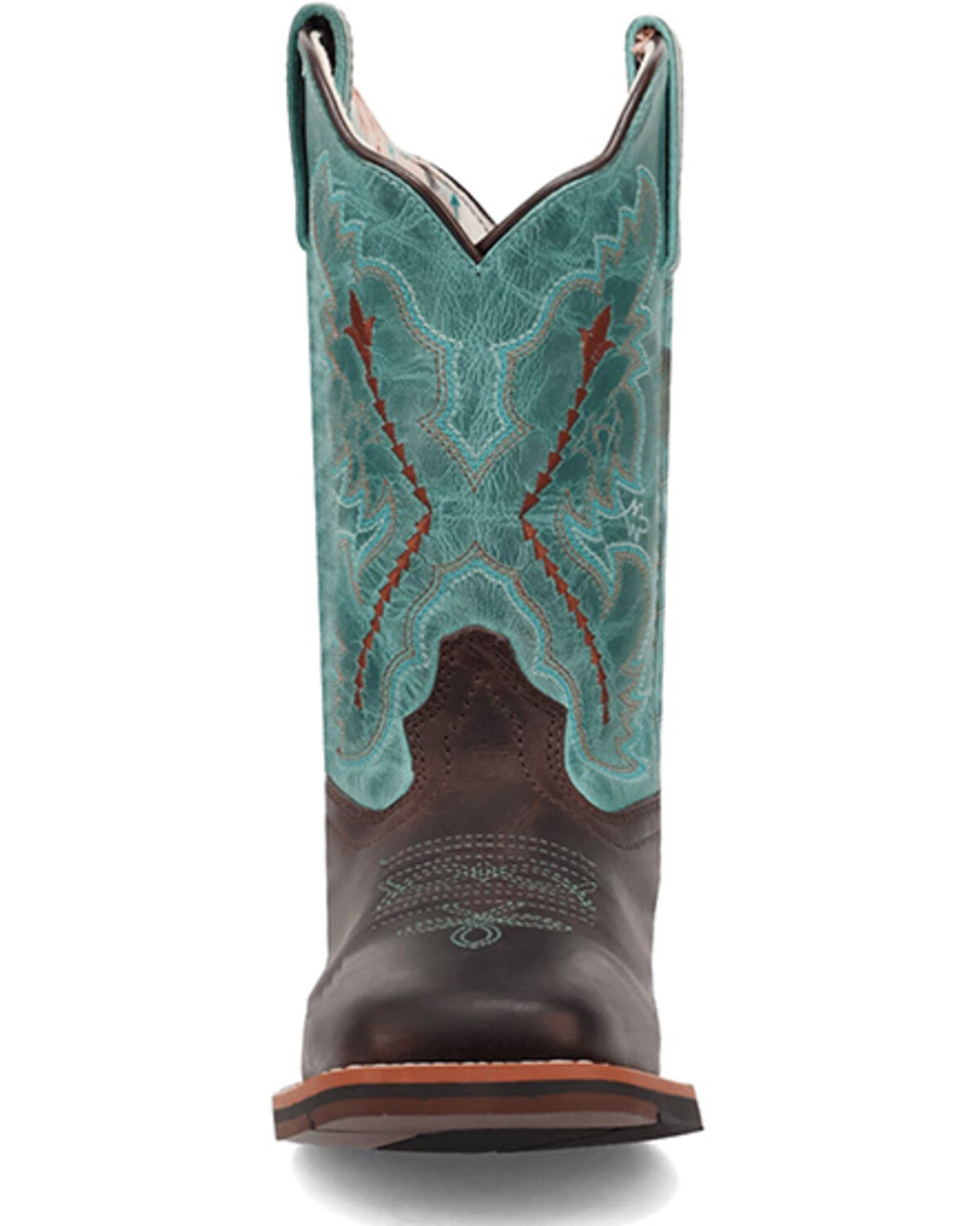 Image #4 - Dan Post Little Girls' Salina Western Boots - Broad Square Toe, Chocolate/turquoise, hi-res