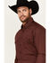 Image #3 - Justin Men's Boot Barn Exclusive Geo Print Long Sleeve Button-Down Stretch Western Shirt, Wine, hi-res