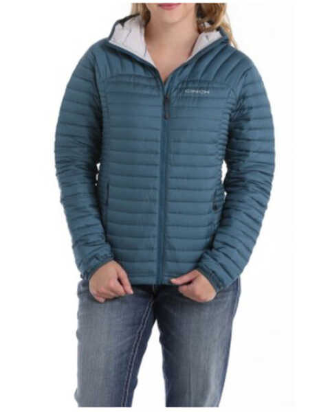 Cinch Women's Midweight Hooded Quilted Down Jacket , Teal, hi-res