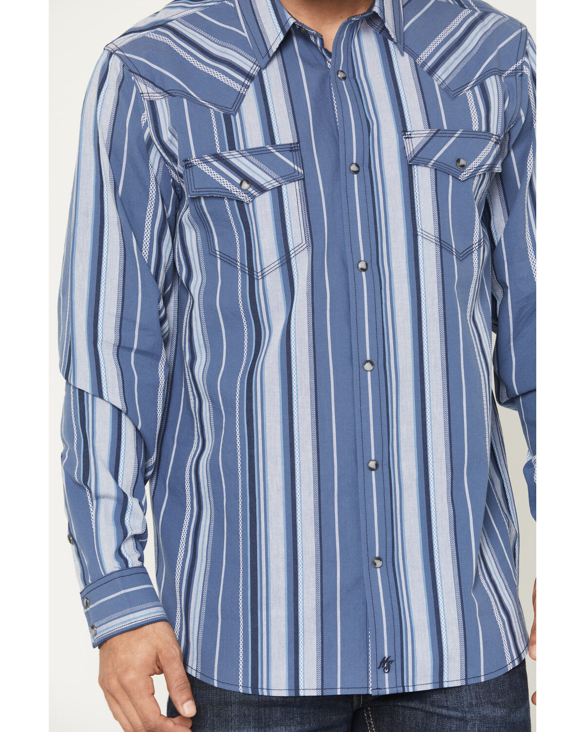 Image #3 - Moonshine Spirit Men's Bloom Striped Long Sleeve Snap Western Shirt, Blue, hi-res