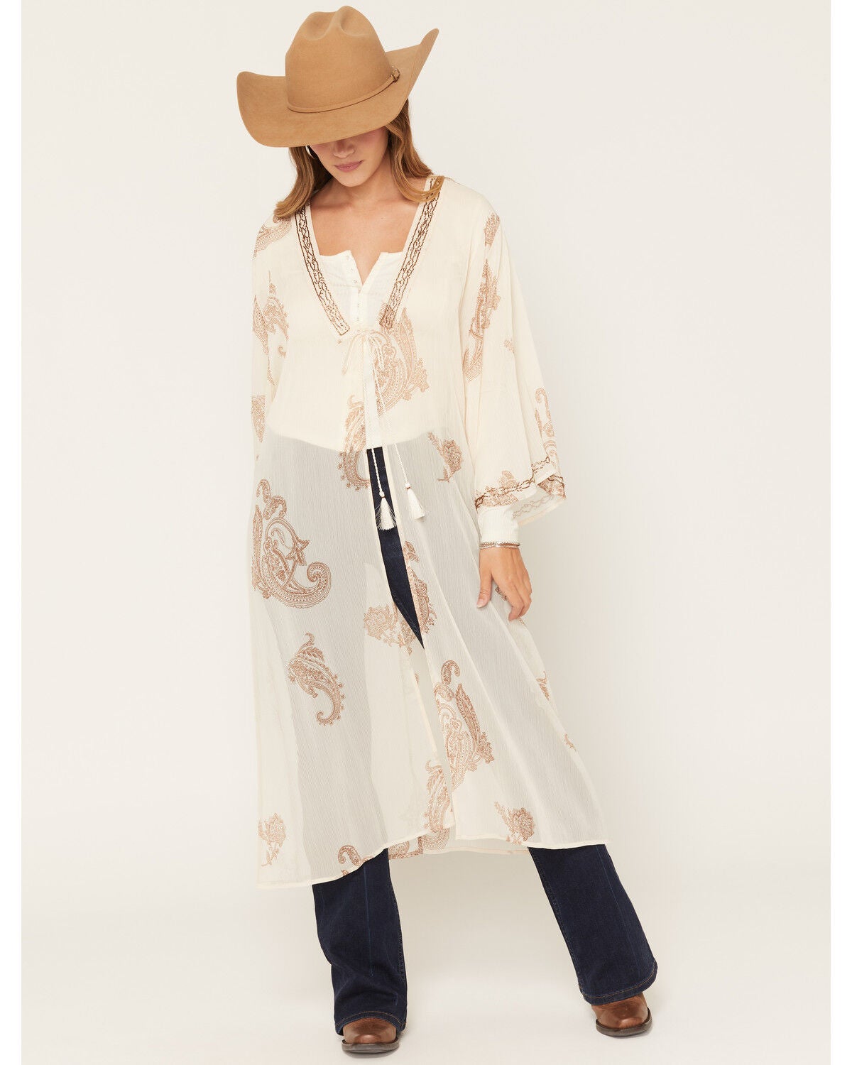 Image #1 - Shyanne Women's Channell Beaded Kimono, Natural, hi-res