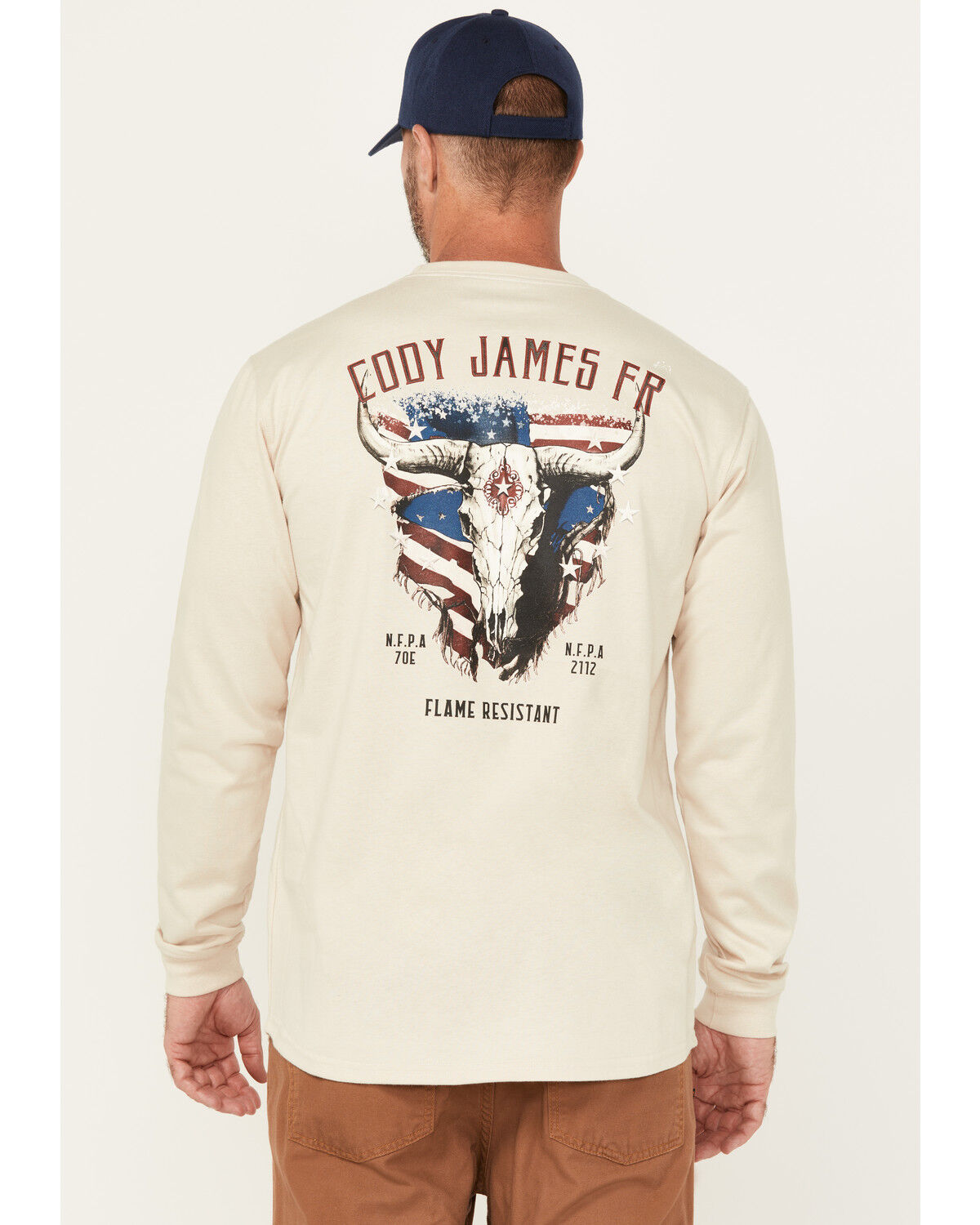 Image #1 - Cody James Men's FR Bull Long Sleeve Graphic Work T-Shirt, Cream, hi-res