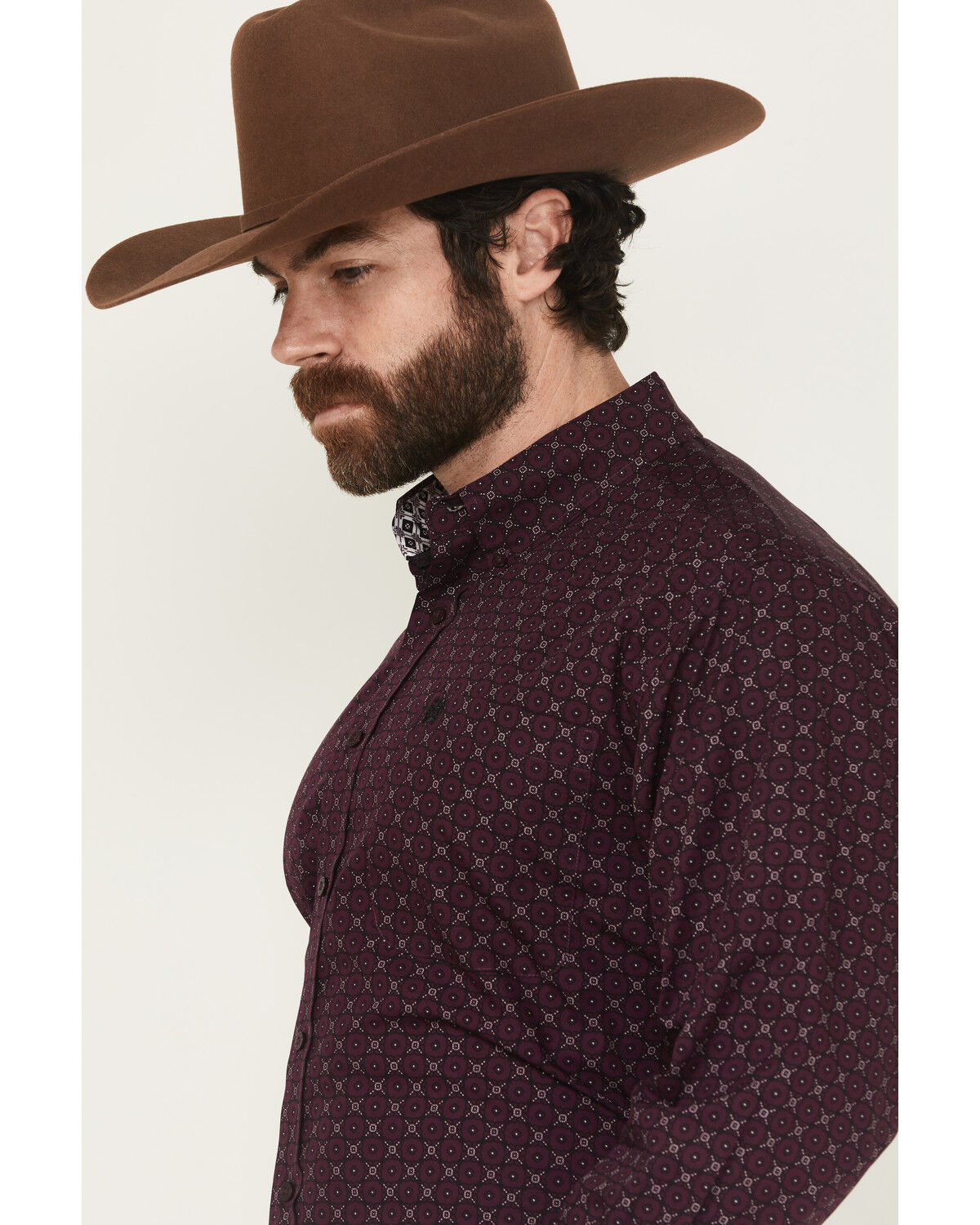 Image #2 - Cinch Men's Geo Print Long Sleeve Button-Down Western Shirt, Purple, hi-res