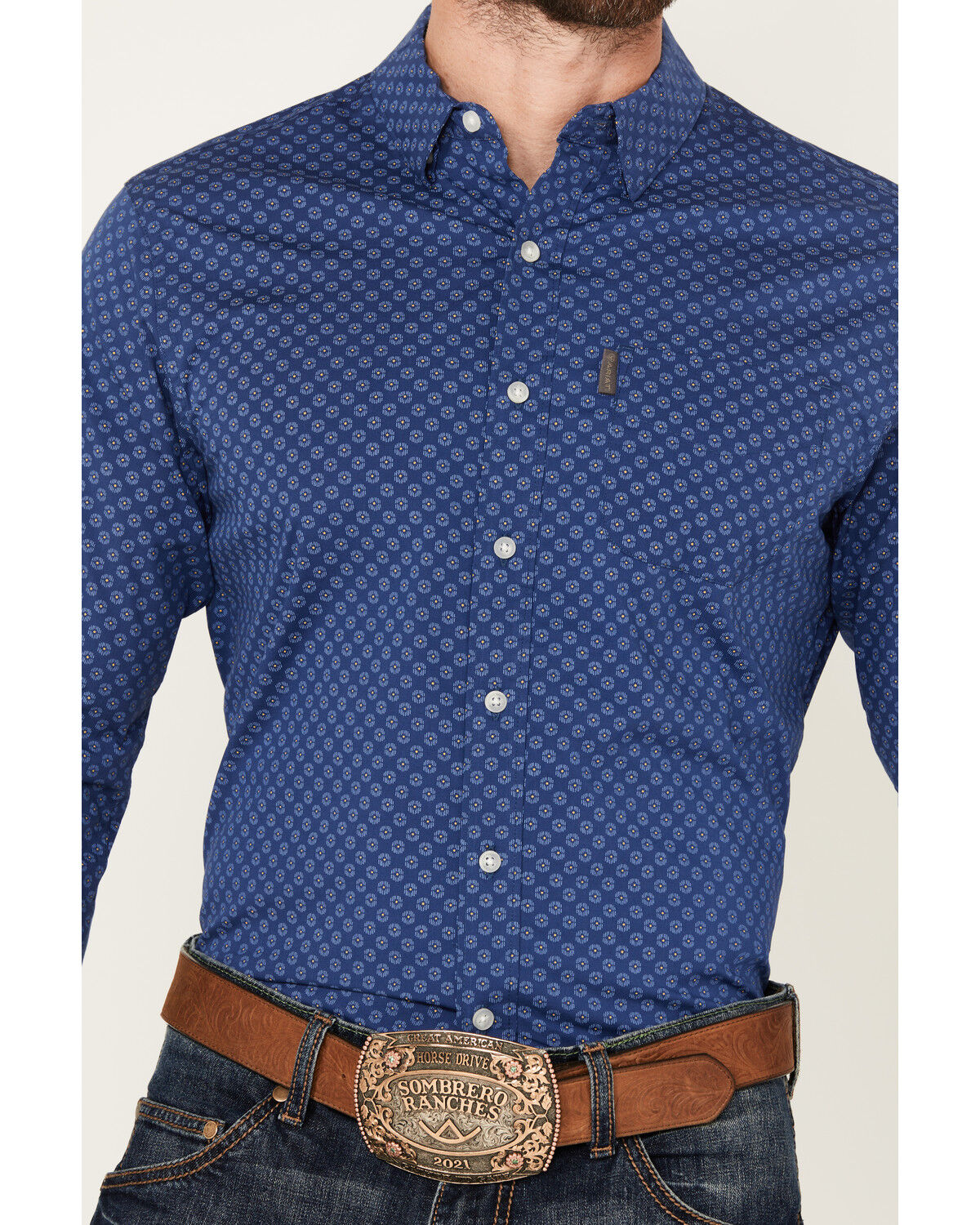 Image #3 - Ariat Men's Maxwell Geo Print Long Sleeve Button-Down Stretch Western Shirt, Blue, hi-res