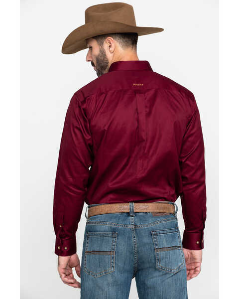 Image #3 - Ariat Men's Burgundy Solid Twill Long Sleeve Western Shirt, Burgundy, hi-res