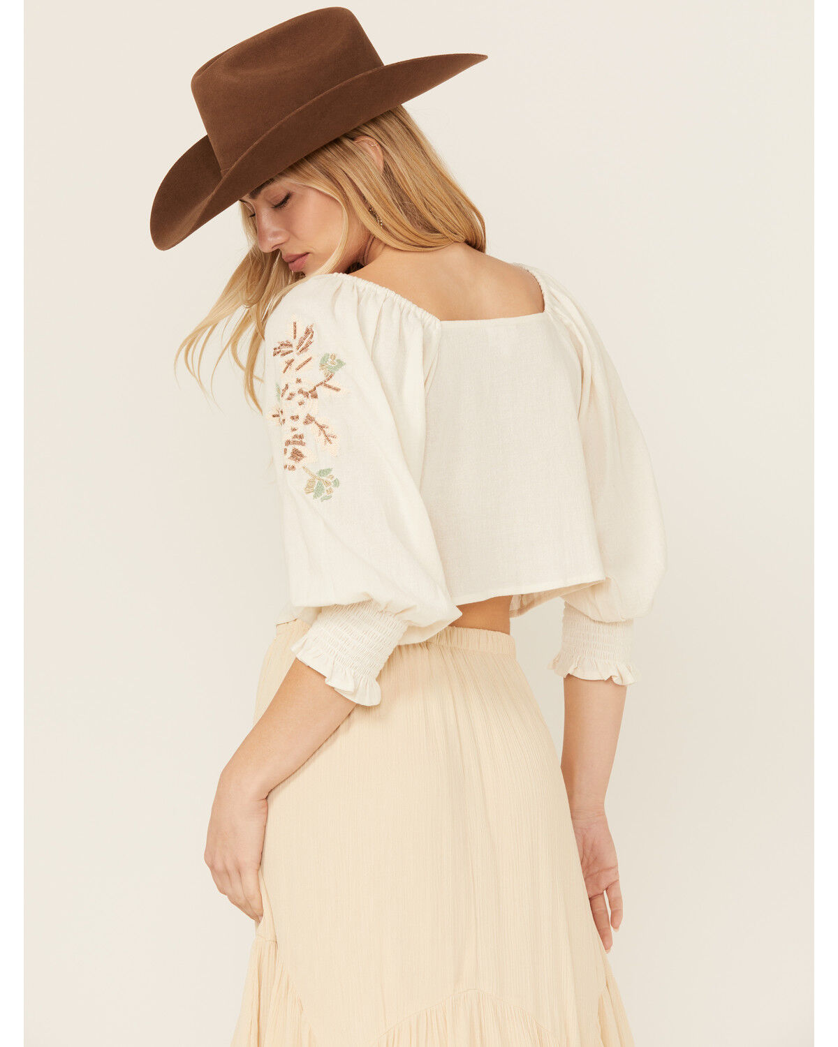 Image #4 - Shyanne Women's Embellished Tie Front Peasant Top, Cream, hi-res